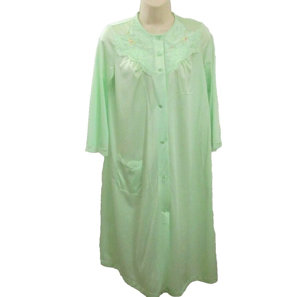 Robe Peignoir Petite Sm VTG 1960's Mint Green Embroidered Shadowline Lace Trim